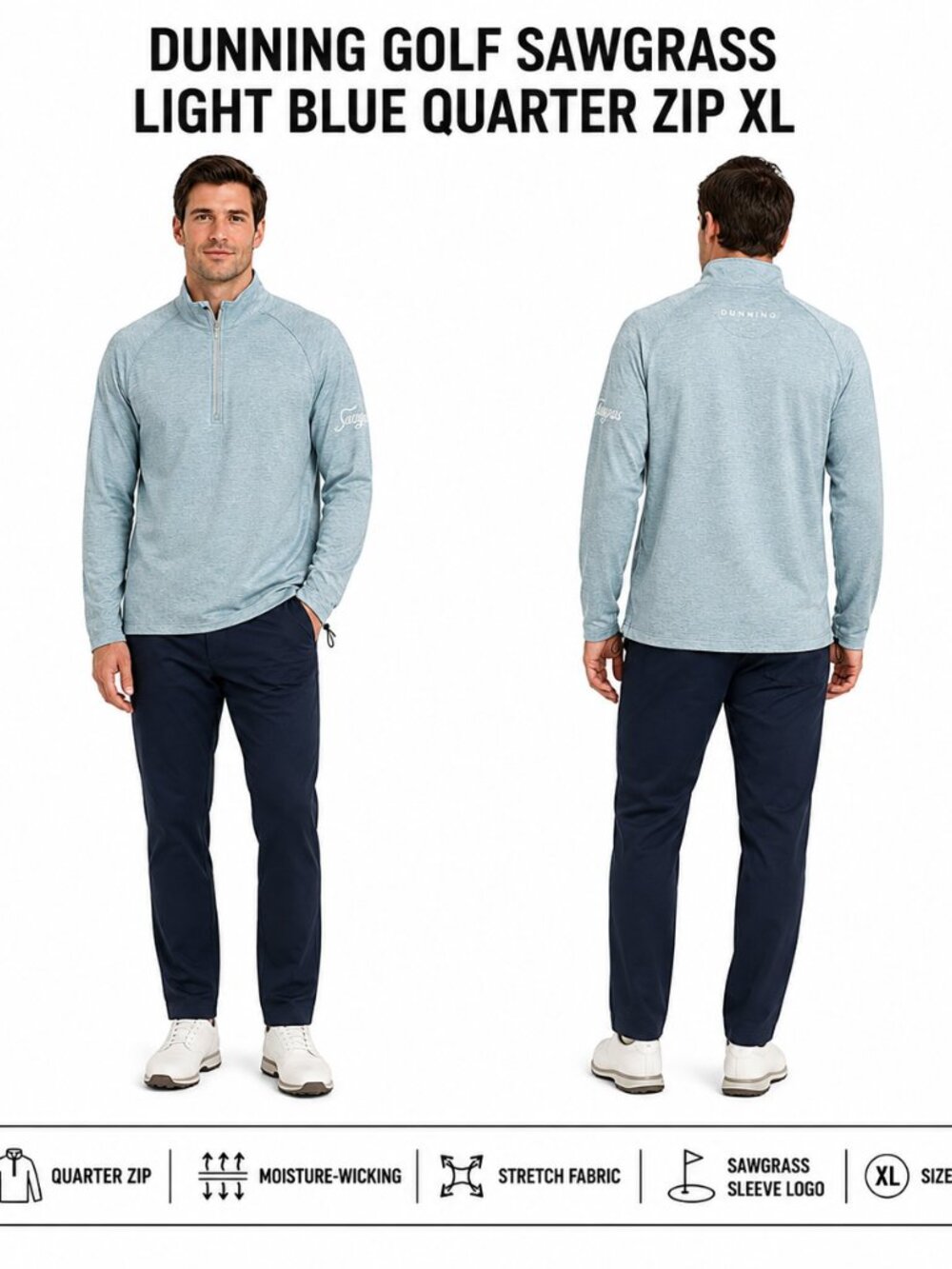 DUNNING GOLF SAWGRASS TPC LIGHT BLUE QUARTER-ZIP PERFORMANCE PULLOVER XL